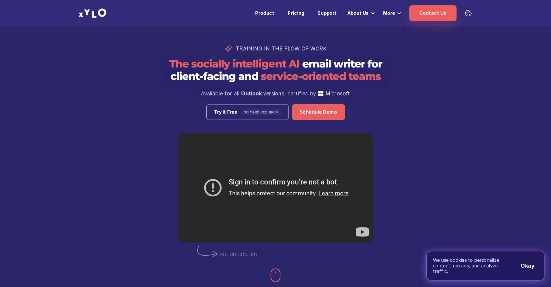 Xylo AI homepage screenshot — AI email writer for smarter business communication.