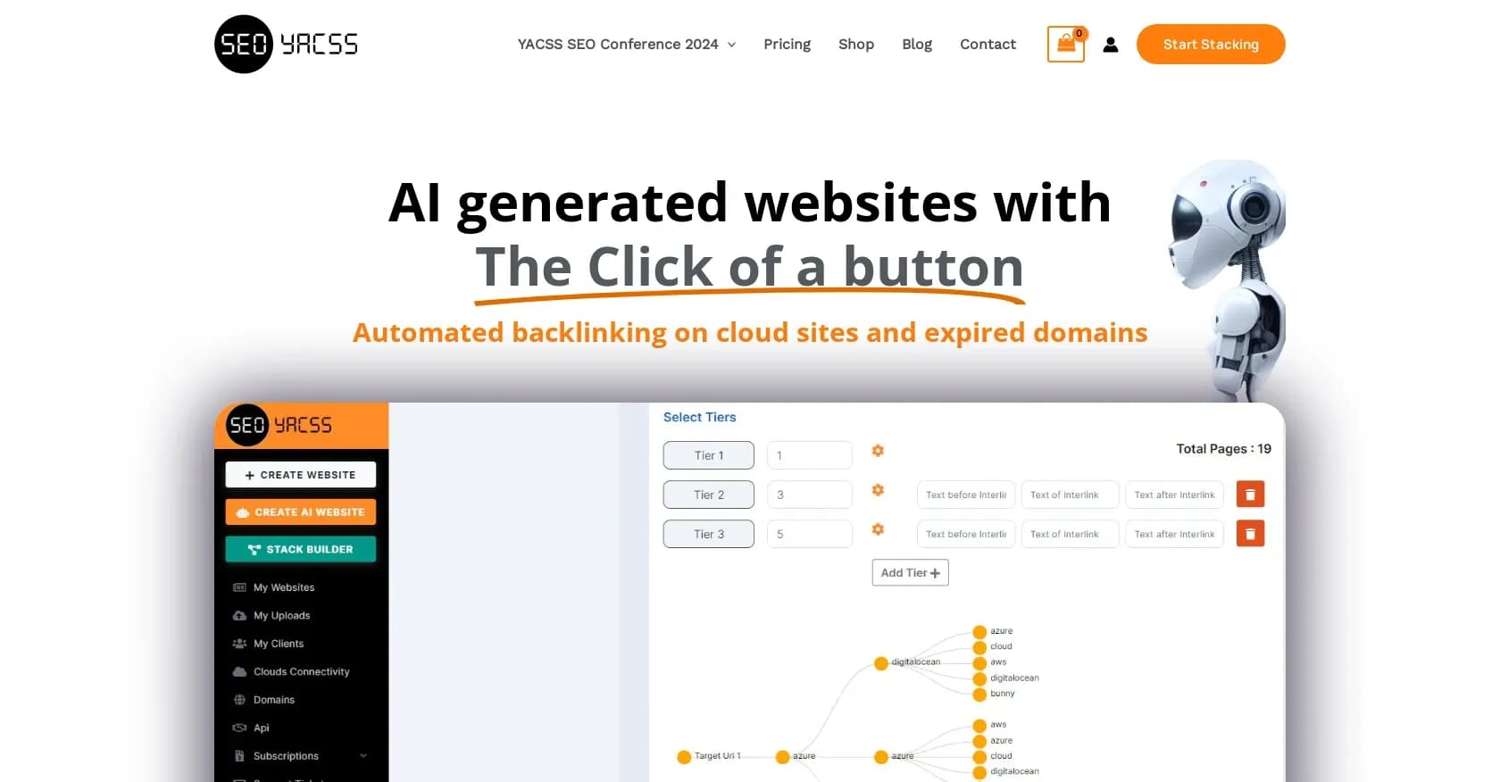Yacss homepage screenshot — Automated website generation and cloud stacking.