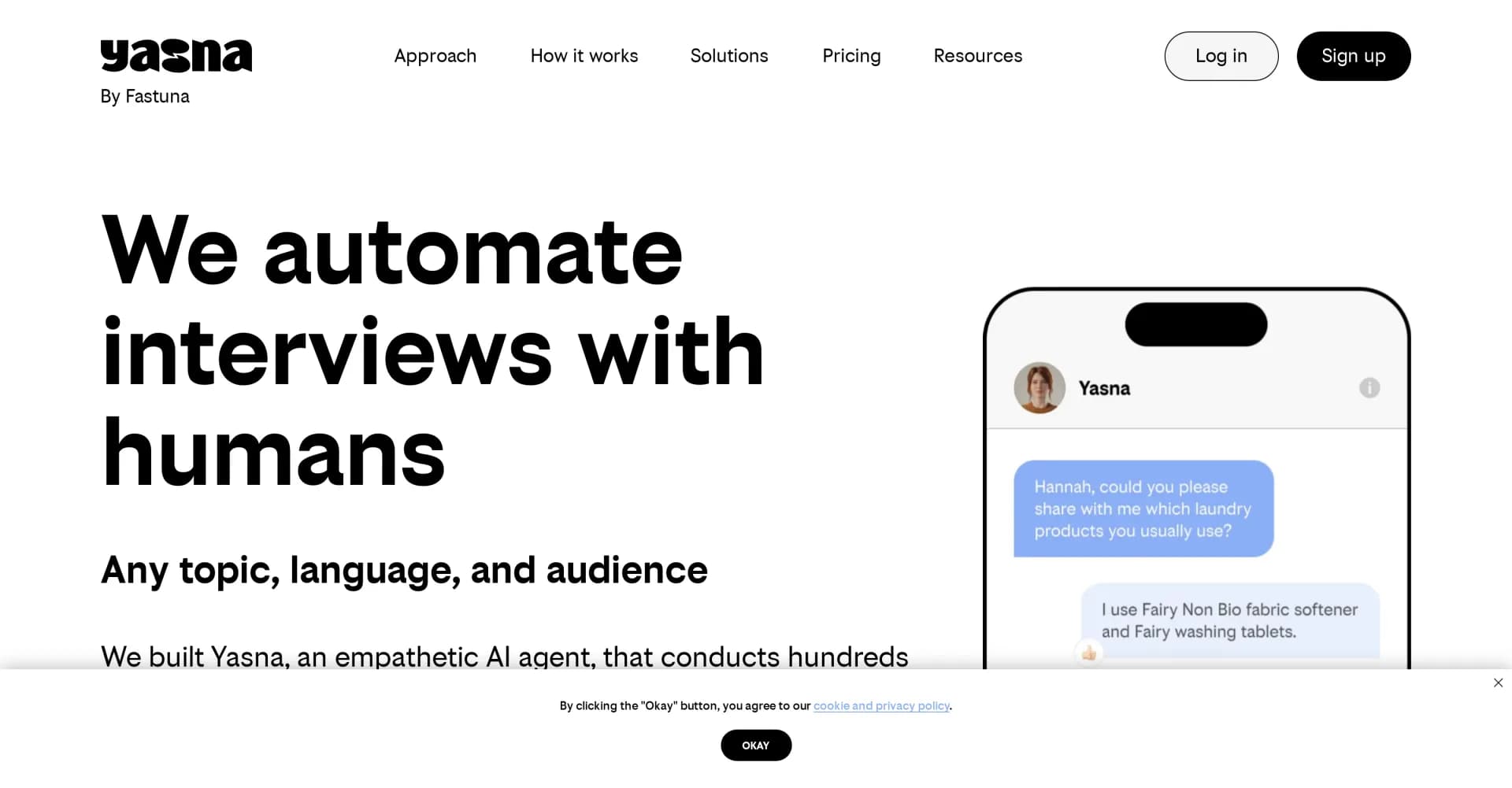 Yasna homepage screenshot — Automate interviews for effortless research insights.
