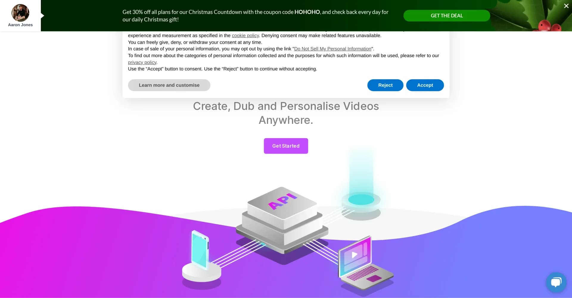 Yepic AI homepage screenshot — Multilingual videos with lip-sync & live dubbing.