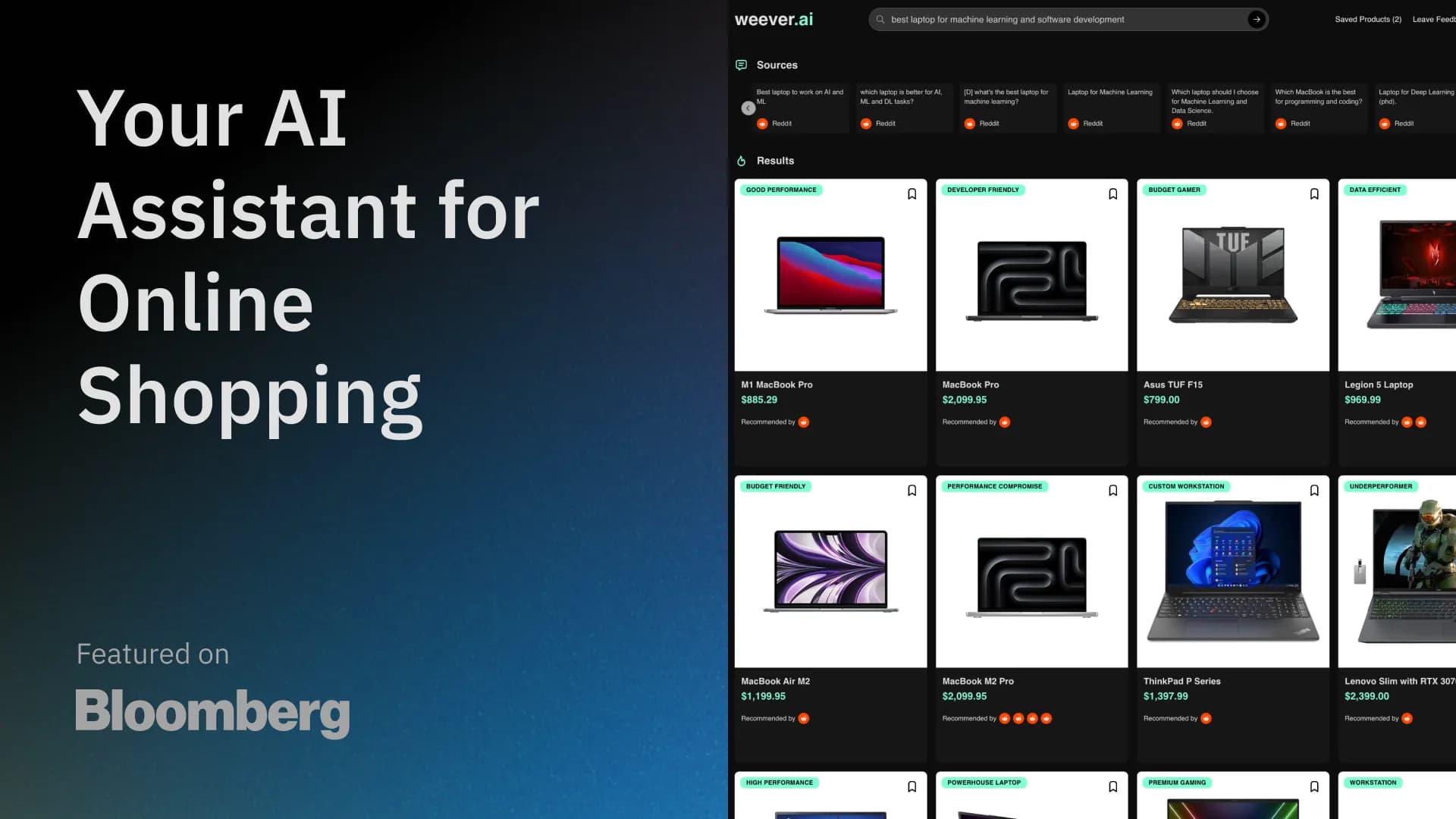 weever.ai homepage screenshot — We find and summarize reviews to give you the best product r