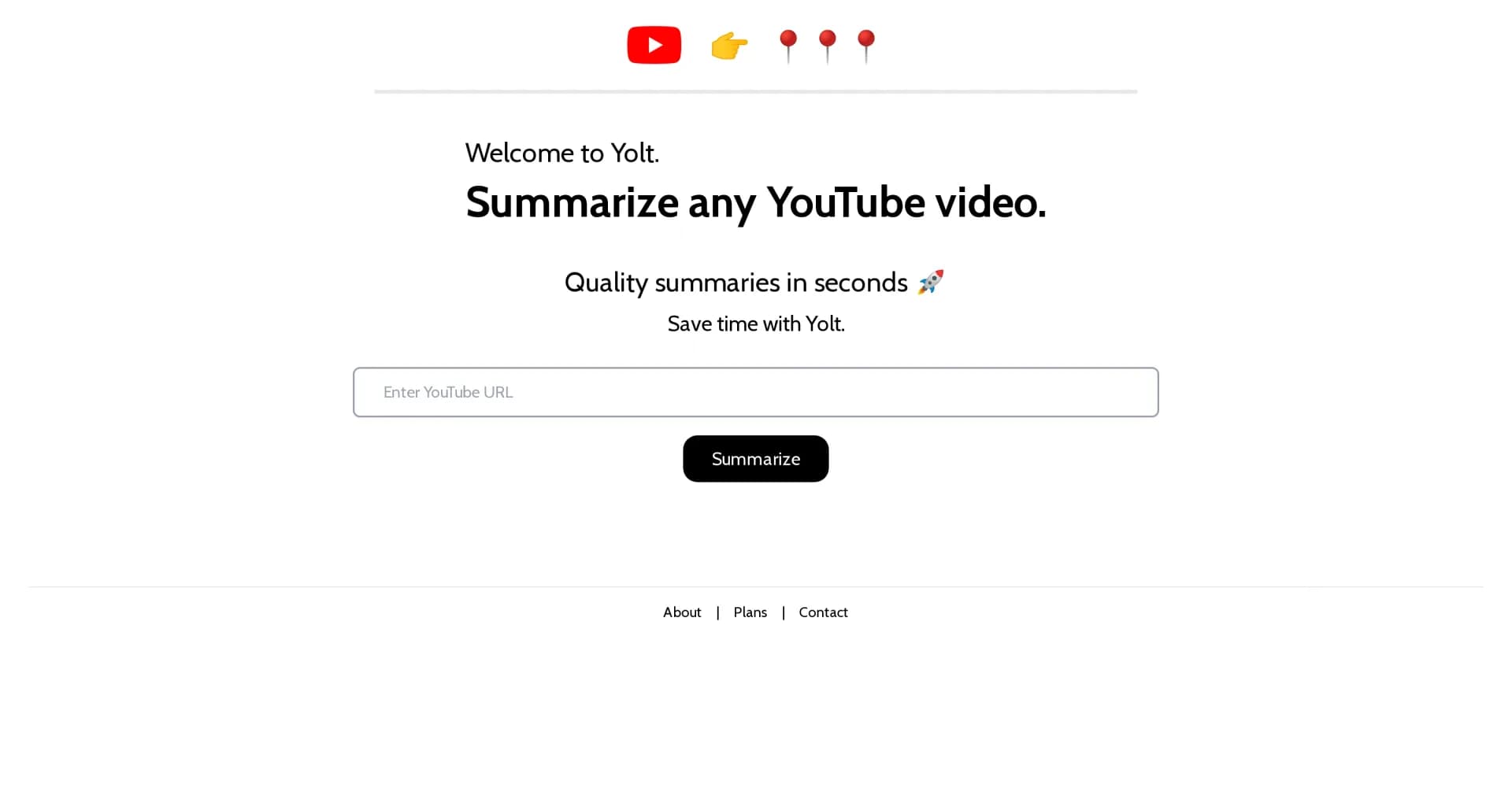 Yolt homepage screenshot — Instant YouTube video summaries at your fingertips.