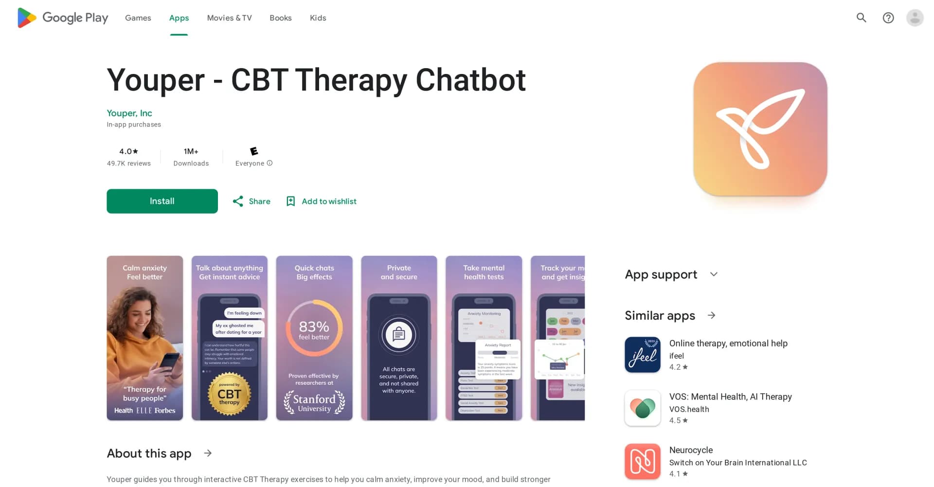 Youper homepage screenshot — Youper - CBT Therapy Chatbot
