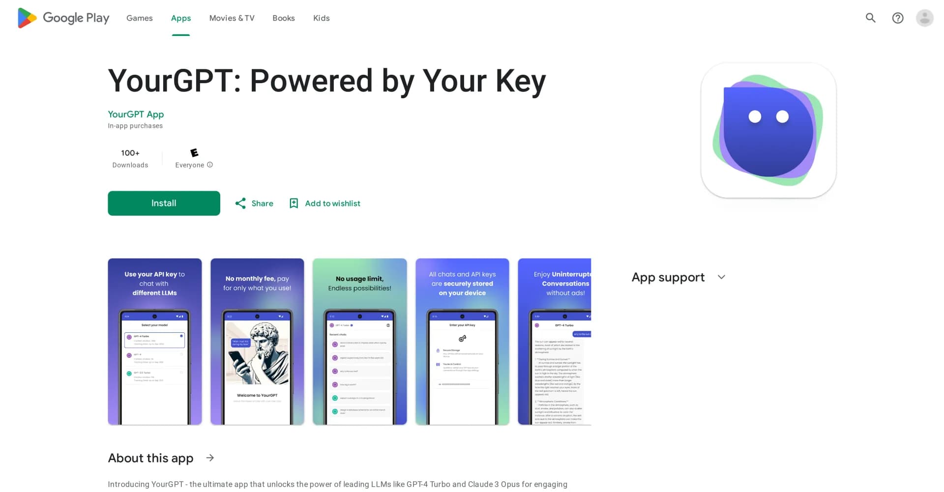 YourGPT by YourKey homepage screenshot — Unlock the power of leading LLMs with one app.