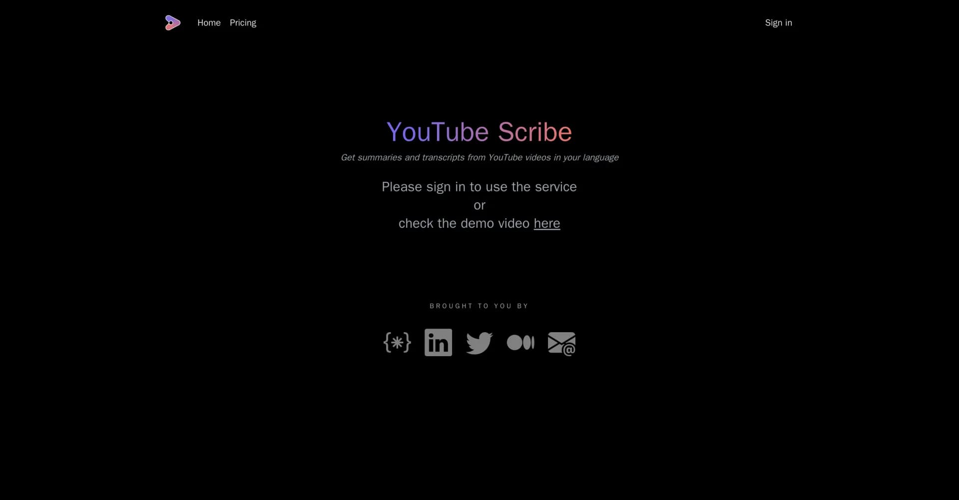 YouTube Scribe homepage screenshot — Multilingual YouTube summaries and transcripts at your finge
