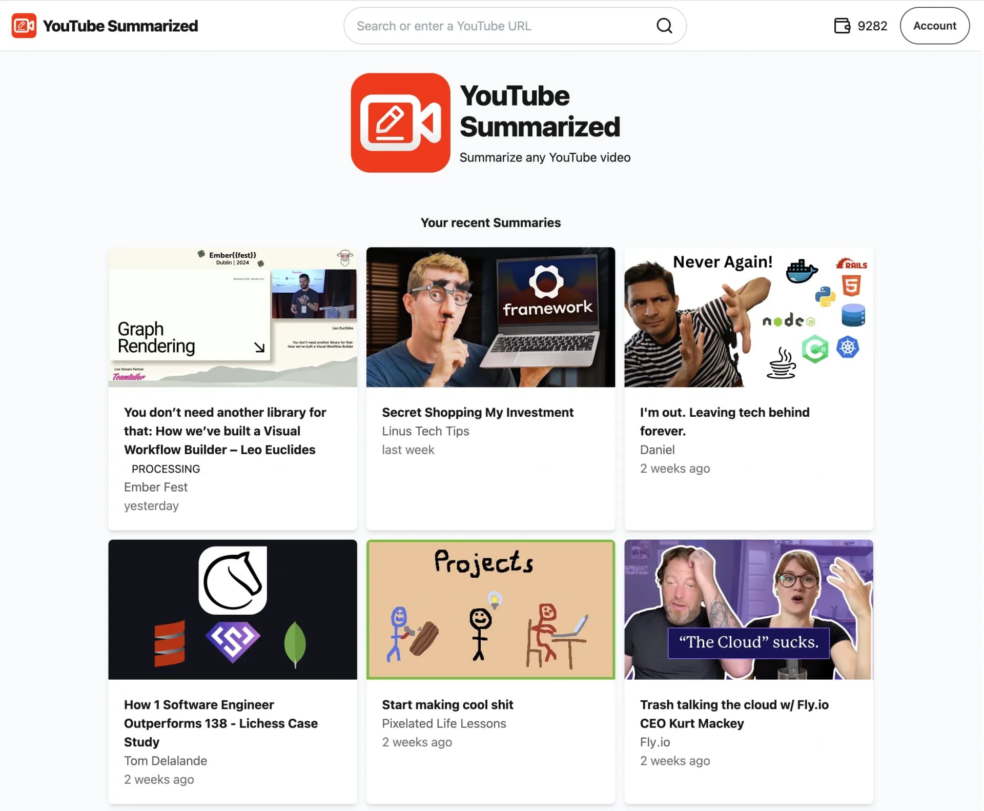 YouTube Summarized homepage screenshot — Instant YouTube Summary Generator