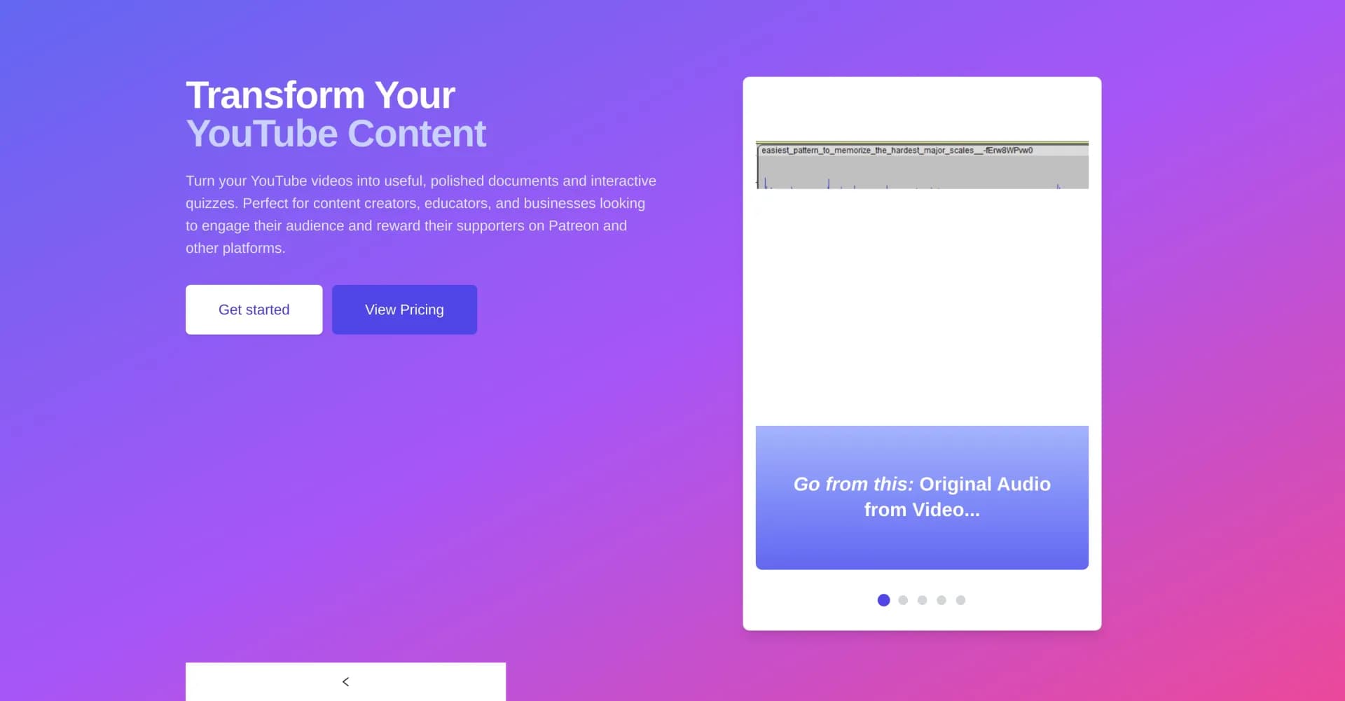 YouTube Transcript Optimizer homepage screenshot — Transform YouTube videos into polished documents and quizzes