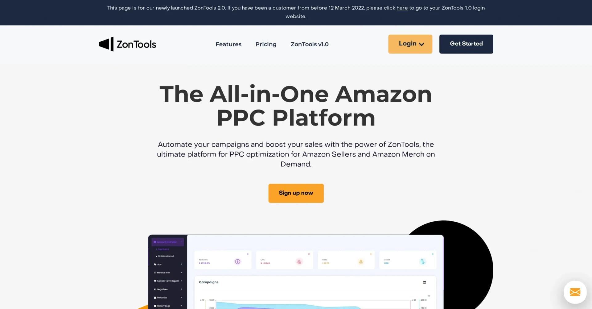 ZonTools homepage screenshot — Optimize Amazon ads with smart PPC automation.