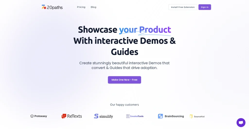 20paths interface showing homepage