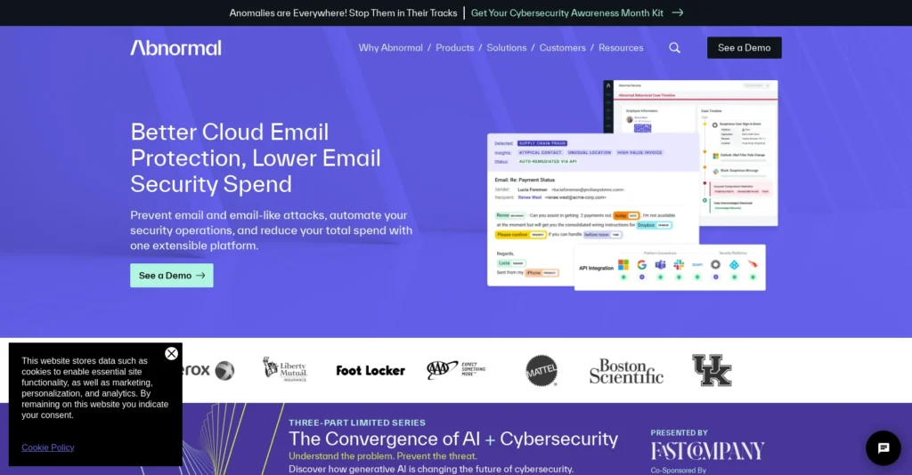Abnormal Security interface showing homepage