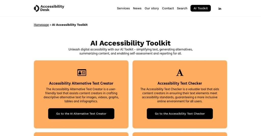 Accessibility Desk interface showing homepage