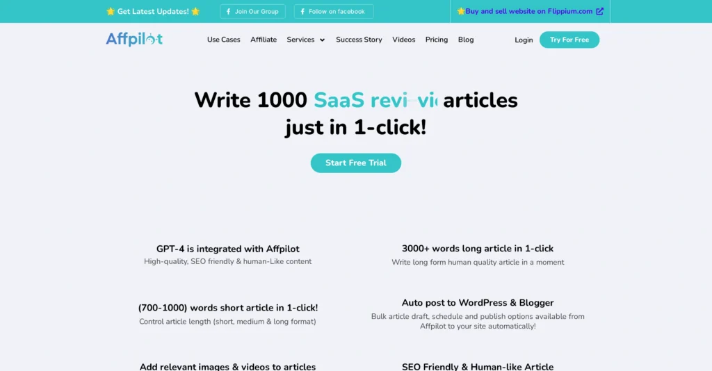Affpilot interface showing homepage