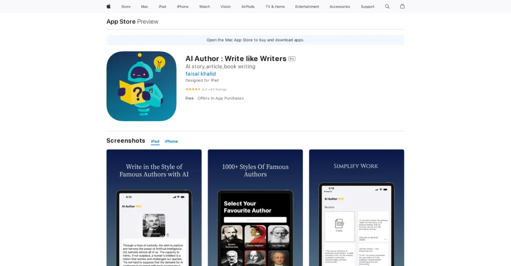 AI Author interface showing homepage