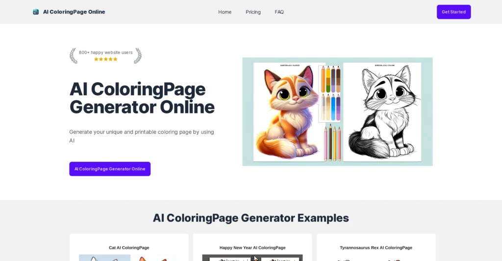 AI ColoringPage Online interface showing homepage