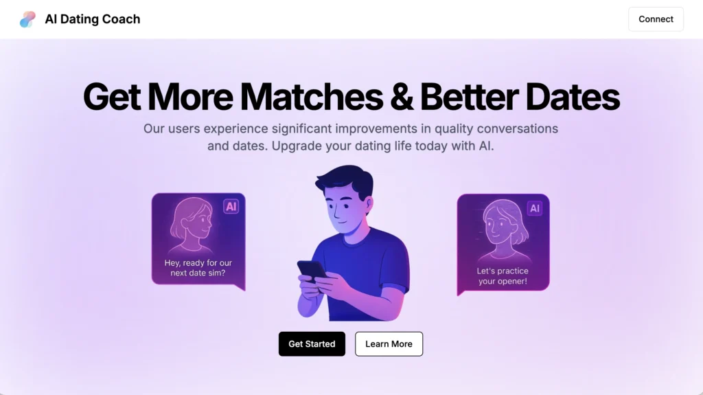 AI Dating Coach by Mimetic Labs interface showing homepage