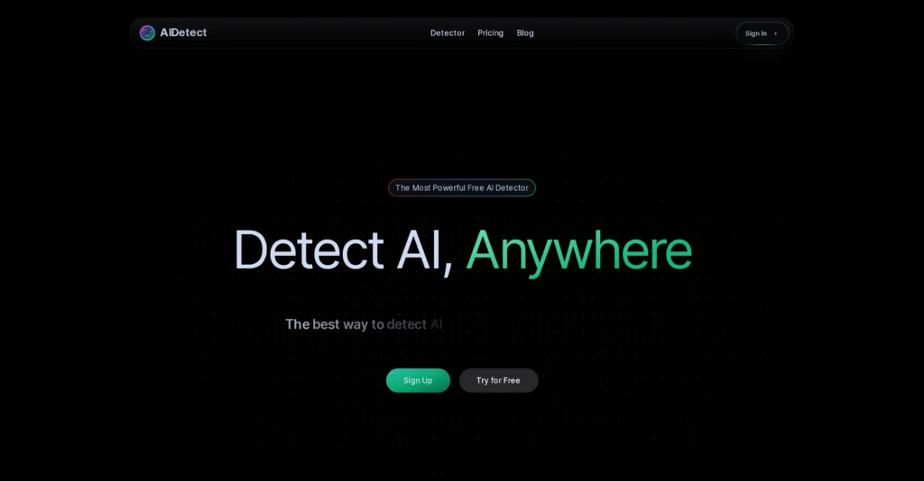 AI Detect interface showing homepage