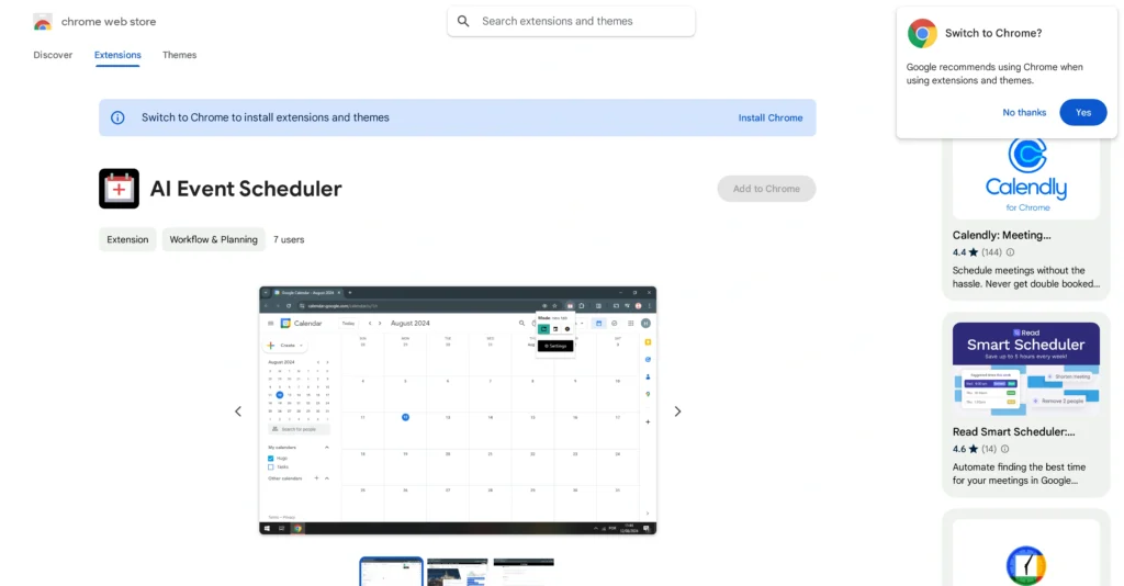 AI Event Scheduler interface showing homepage