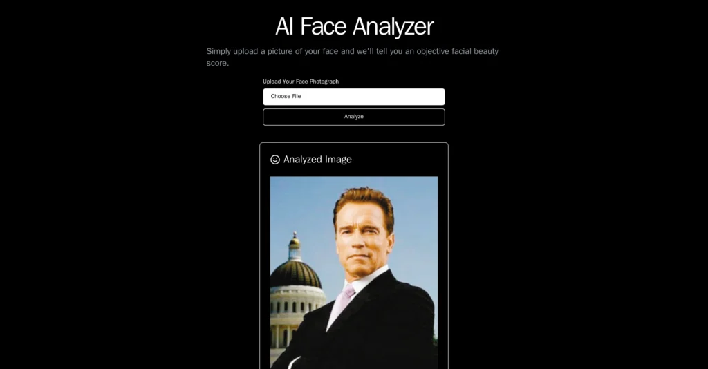 AI Face Analyzer interface showing homepage