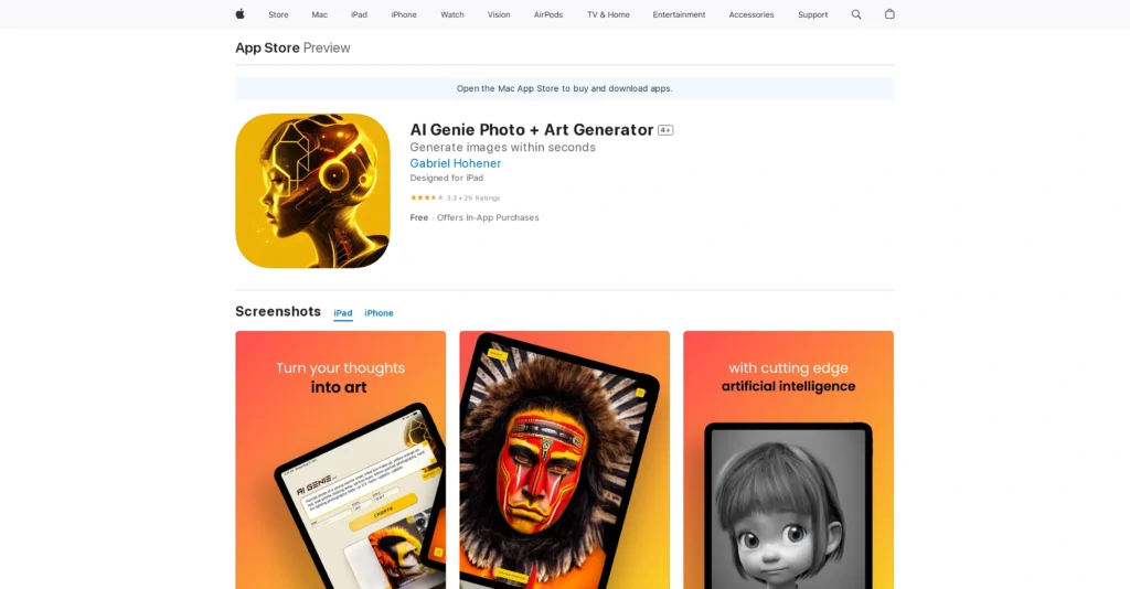 AI Genie Photo + Art Generator interface showing homepage