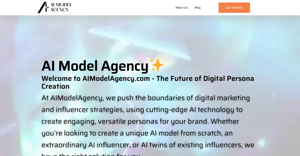 AI model agency interface showing homepage