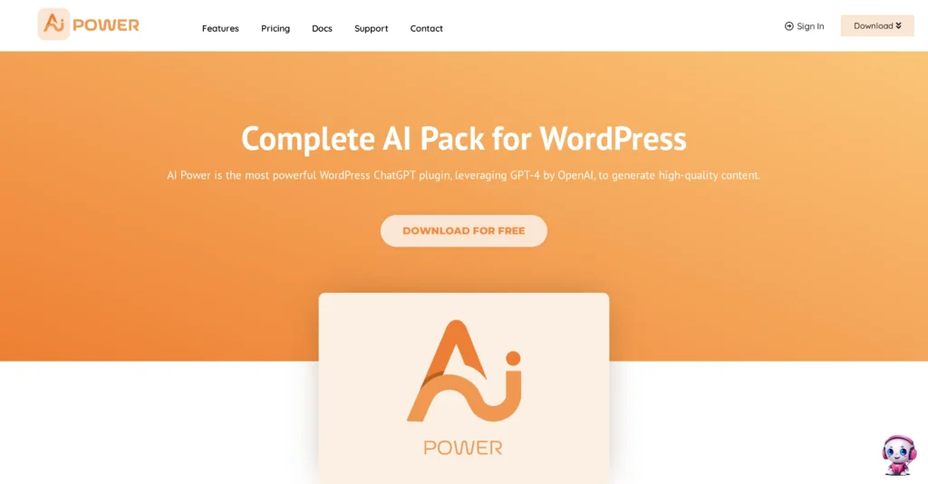 AI Power interface showing homepage