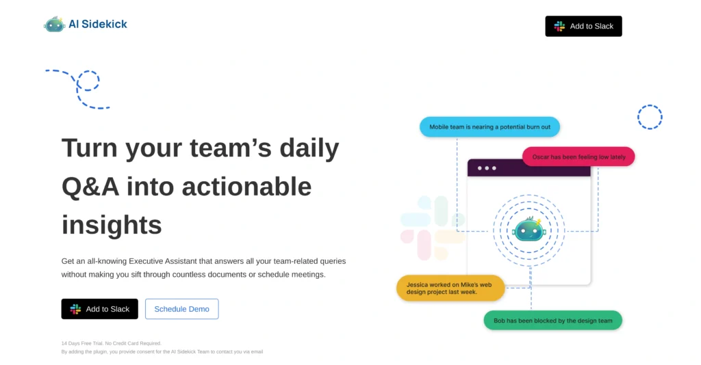 AI Sidekick interface showing homepage