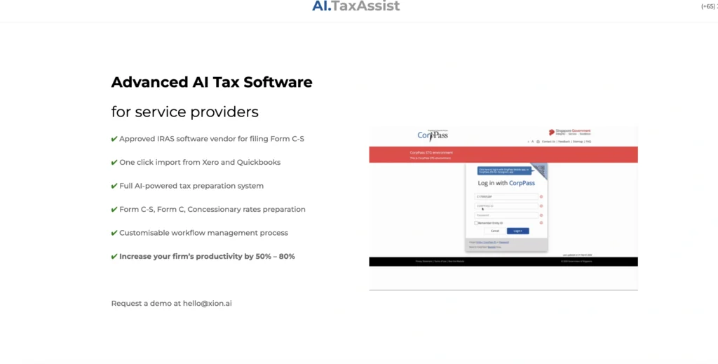 AI.TaxAssist interface showing homepage