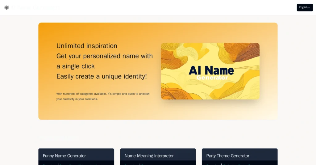AI The Name interface showing homepage