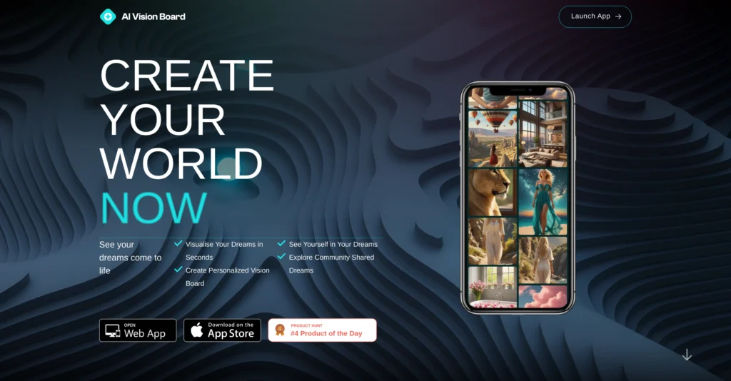 AI VisionBoard interface showing homepage