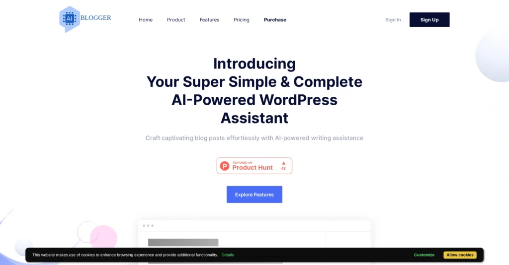 AIBlogger interface showing homepage