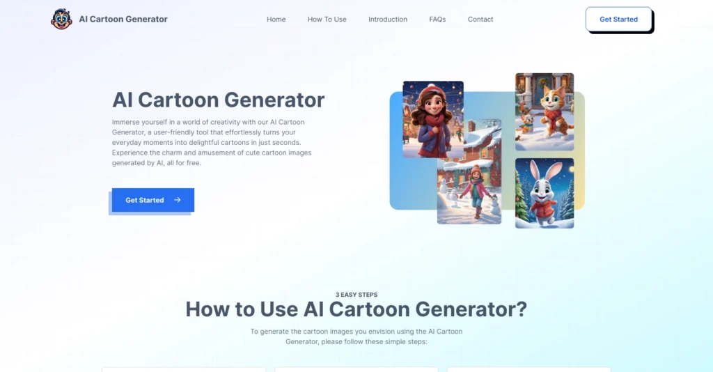 AICartoonGenerator interface showing homepage