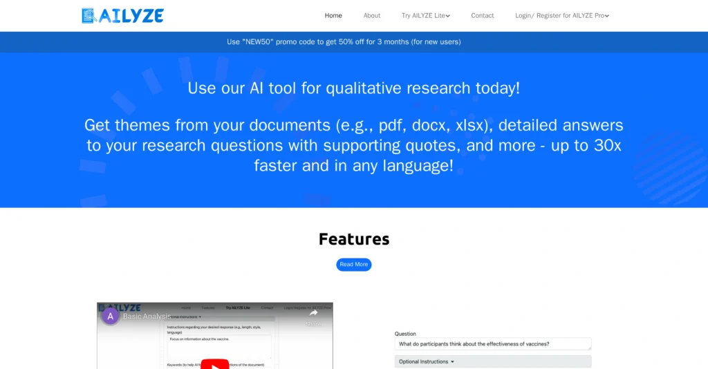 AILYZE interface showing homepage