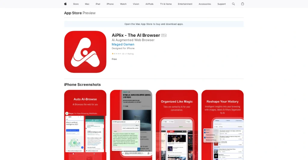 AiPlix - The AI Browser interface showing homepage