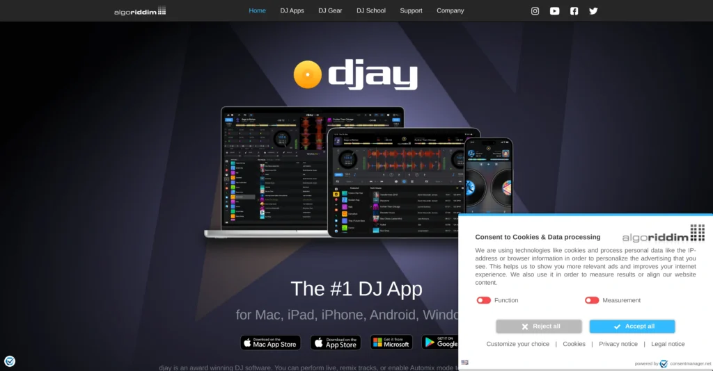 Algoriddim DJ interface showing homepage