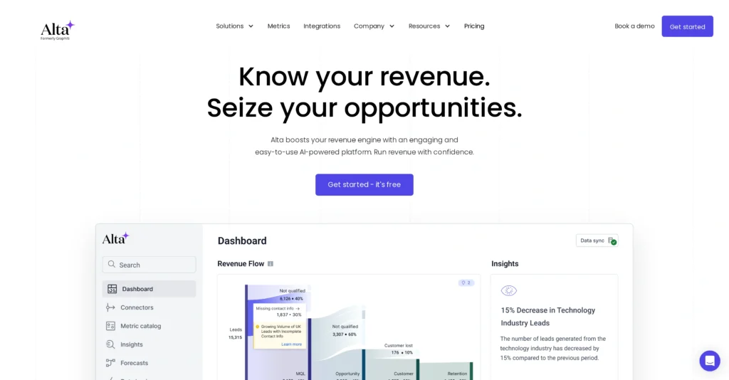 Alta interface showing homepage