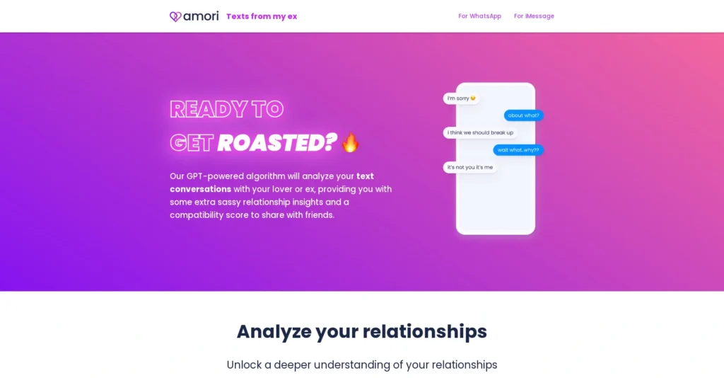 Amori interface showing homepage