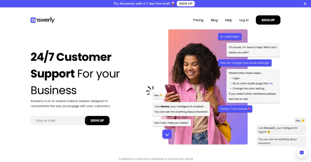Answerly interface showing homepage