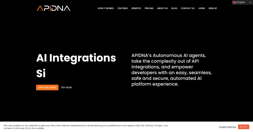 APIDNA interface showing homepage