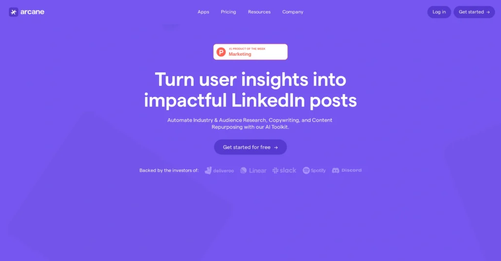 Arcane interface showing homepage