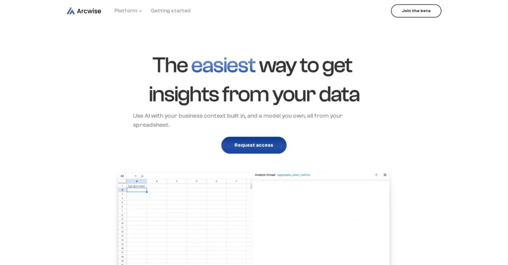 Arcwise interface showing homepage
