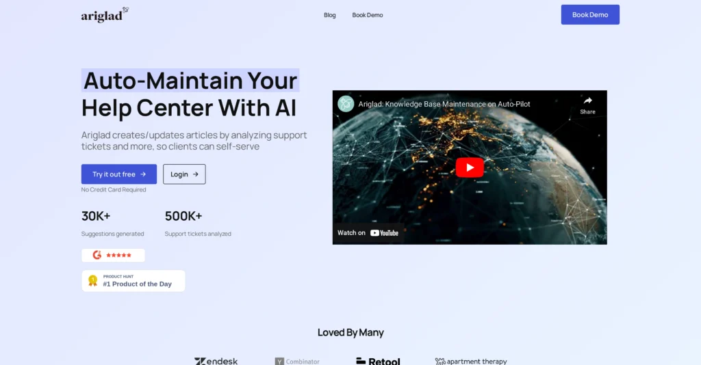 Ariglad interface showing homepage