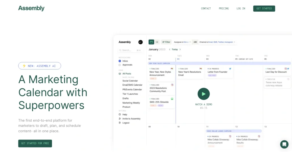 Assembly.marketing interface showing homepage