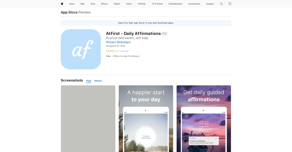 AtFirst interface showing homepage