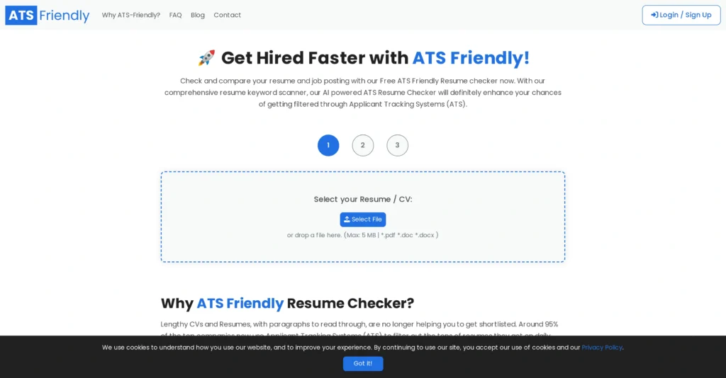 ATSFriendly interface showing homepage