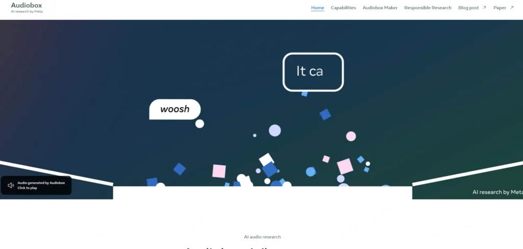 Audiobox by Meta interface showing homepage