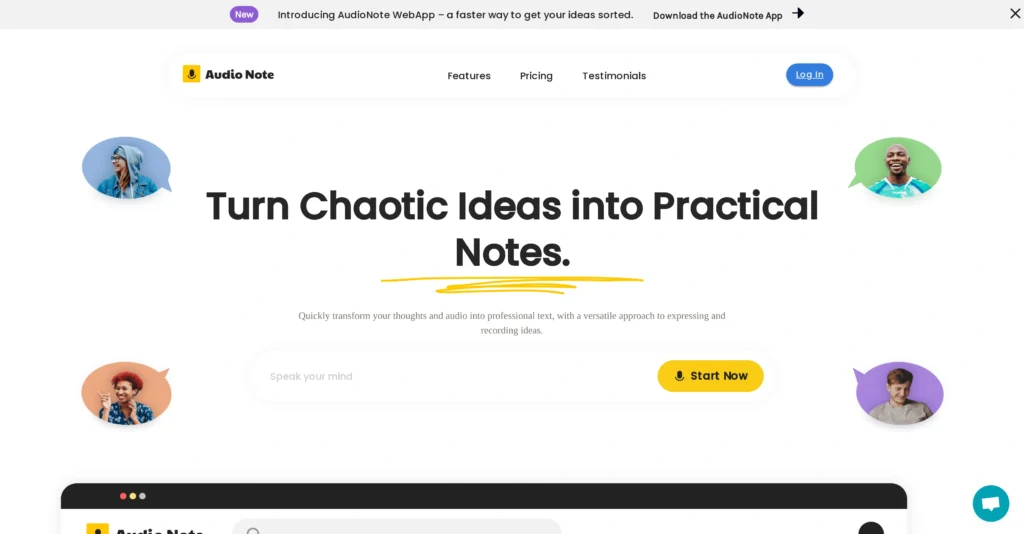 AudioNotesAI interface showing homepage