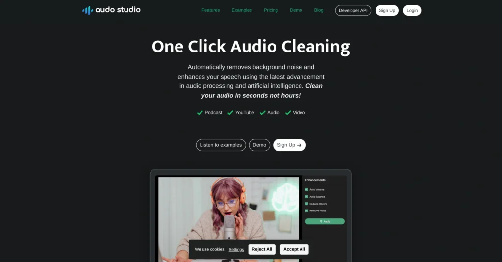 Audo AI interface showing homepage