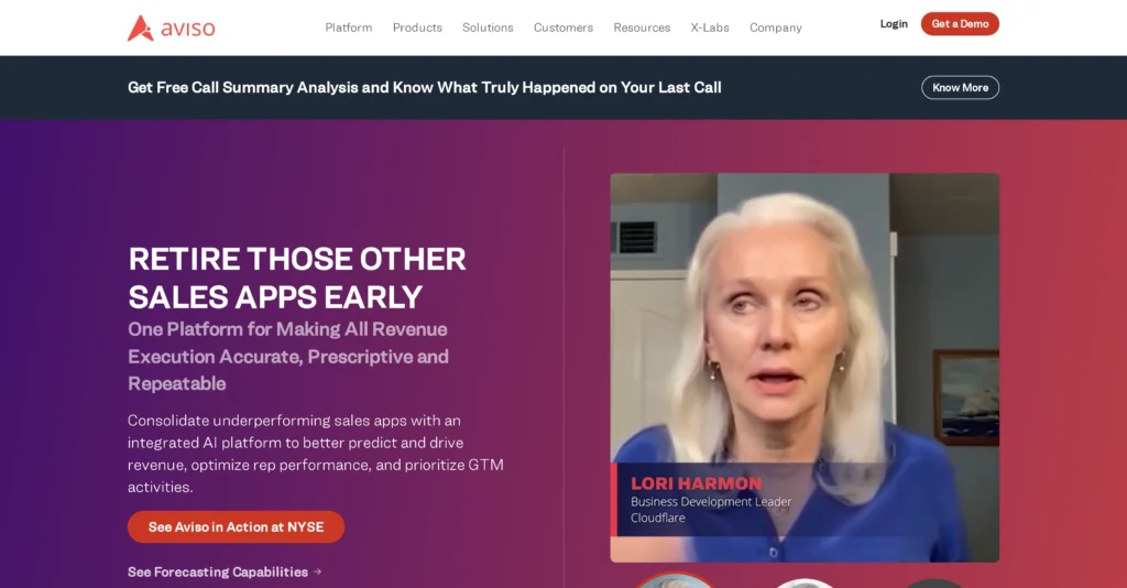 Aviso interface showing homepage