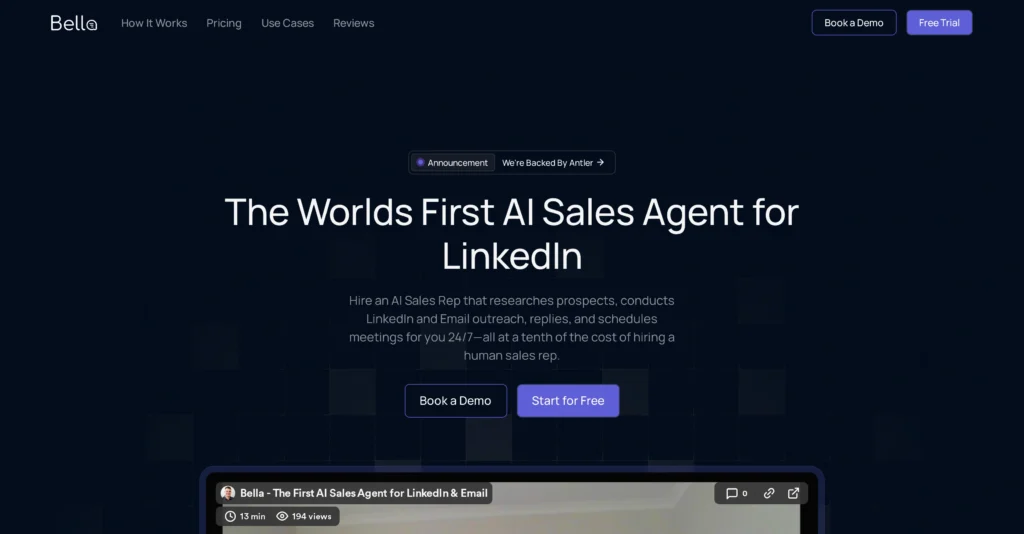 Bella Sales interface showing homepage