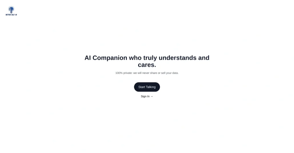 Better Self AI interface showing homepage